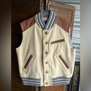 True Measure Men’s Medium Wool and Leather Letterman  Vest Athletic